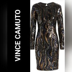 NWT! Vince Camuto Elegant Black and Gold Sequin Dress MSRP $228